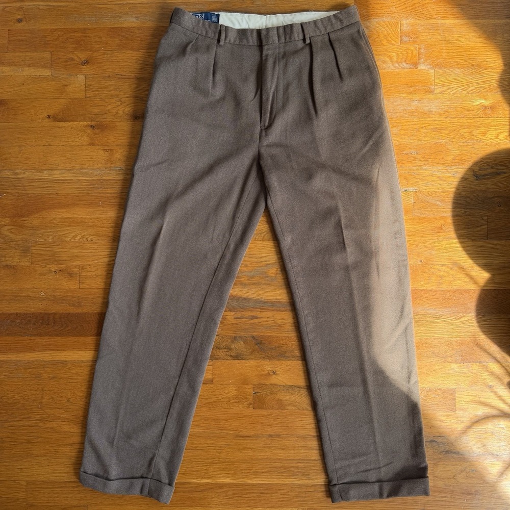 VNTG Polo Ralph Lauren Mens 36x36 "Siena" Pants Brown Cotton Pleated Classic Fit